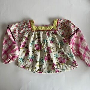 Matilda Jane Floral Top Girls Long‎ Sleeve Square Neck Patchwork Size 4